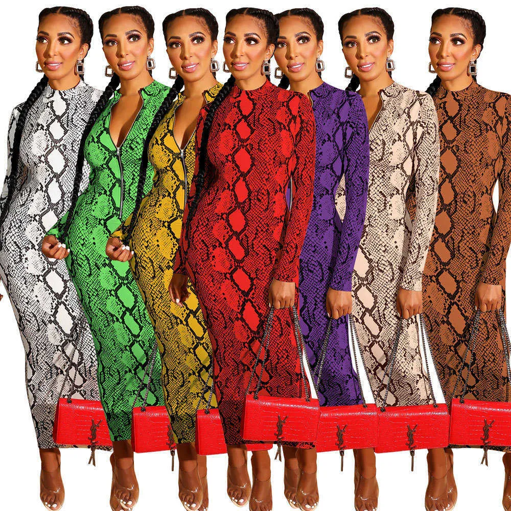 2024ss Designer Women's Basic Casual Dress with Same Python Print Zipper Dress on Both Sides