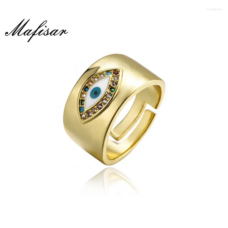 Anillos de racimo Mafisar Diseño clásico Anillo de encanto de ojo malvado para mujeres Color oro Arco iris CZ Fiesta Accesorios femeninos Dropship