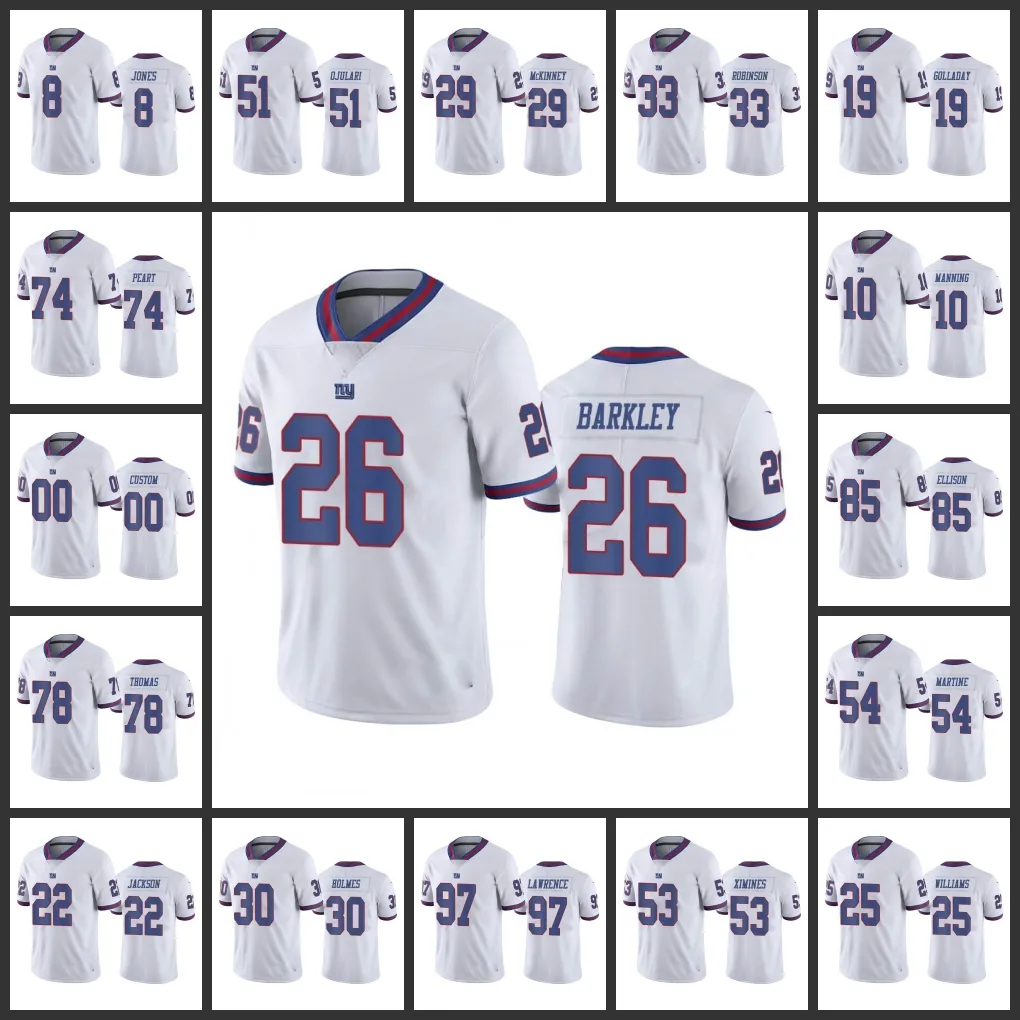 New York'Giants''men #8 Daniel Jones 56 Lawrence Taylor 26 Saquon Barkley 10 Eli Manning Women Youth'nfl White Custom Color Rush Limited Jersey