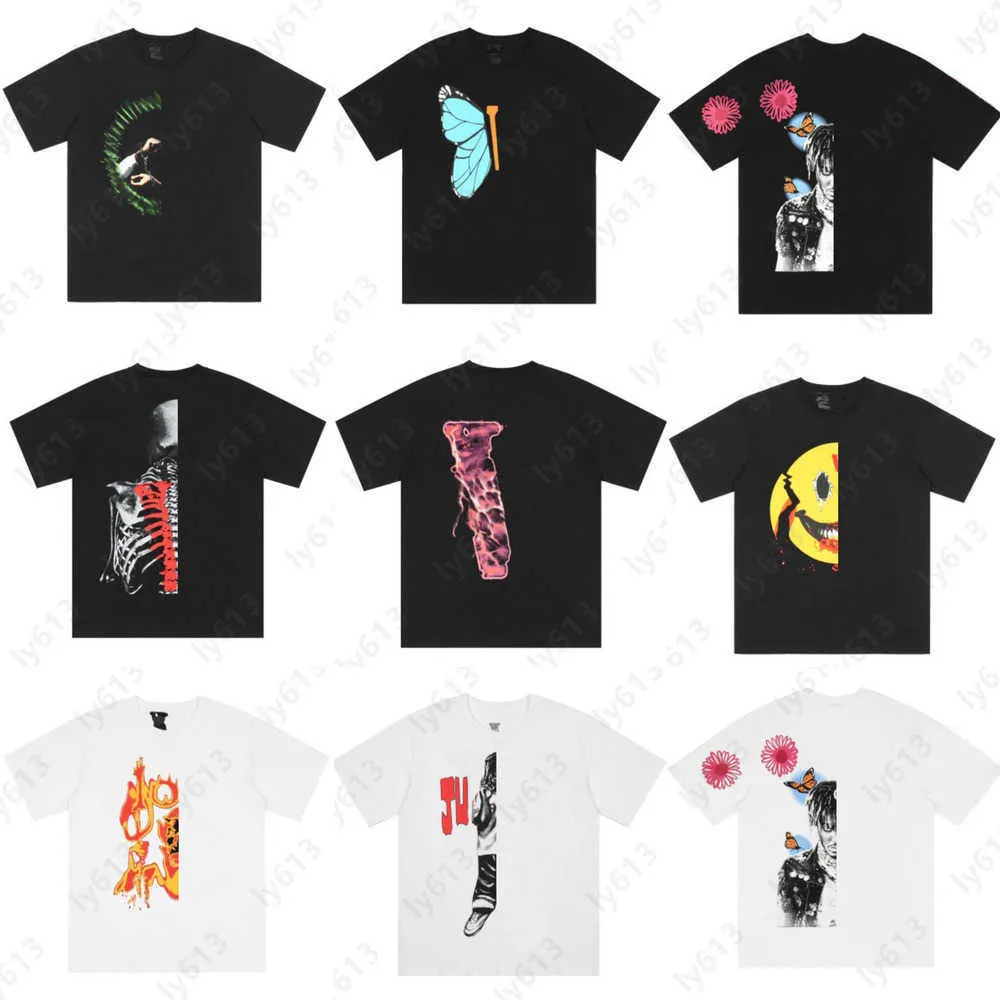 Yaz Mens T Shirt Tasarımcı Tişörtleri Erkekler İçin Kıyafetler Klasik Gelgit Büyük V Grafik Baskı Moda Yüksek Sokak Hip Hop Çift Kısa Kollu Vlonely Tshirt