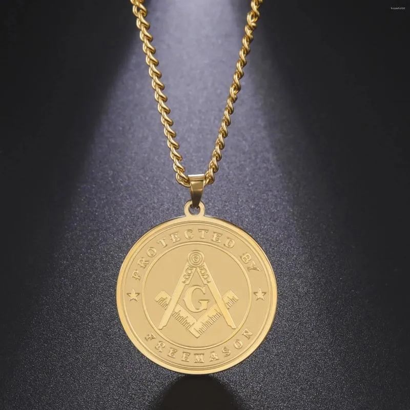 Pendant Necklaces Skyrim Punk Masonic Necklace For Men Stainless Steel Gold Color Long Box Chain Protected By Freemason Jewelry Gift