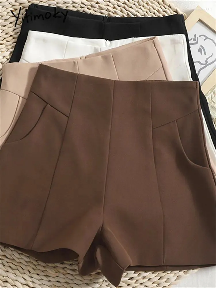 Pantalones cortos para mujer Yitimoky Trajes de pierna ancha Mujeres 2024 Cintura alta Sólido Moda coreana Oficina recta Damas Casual Verano