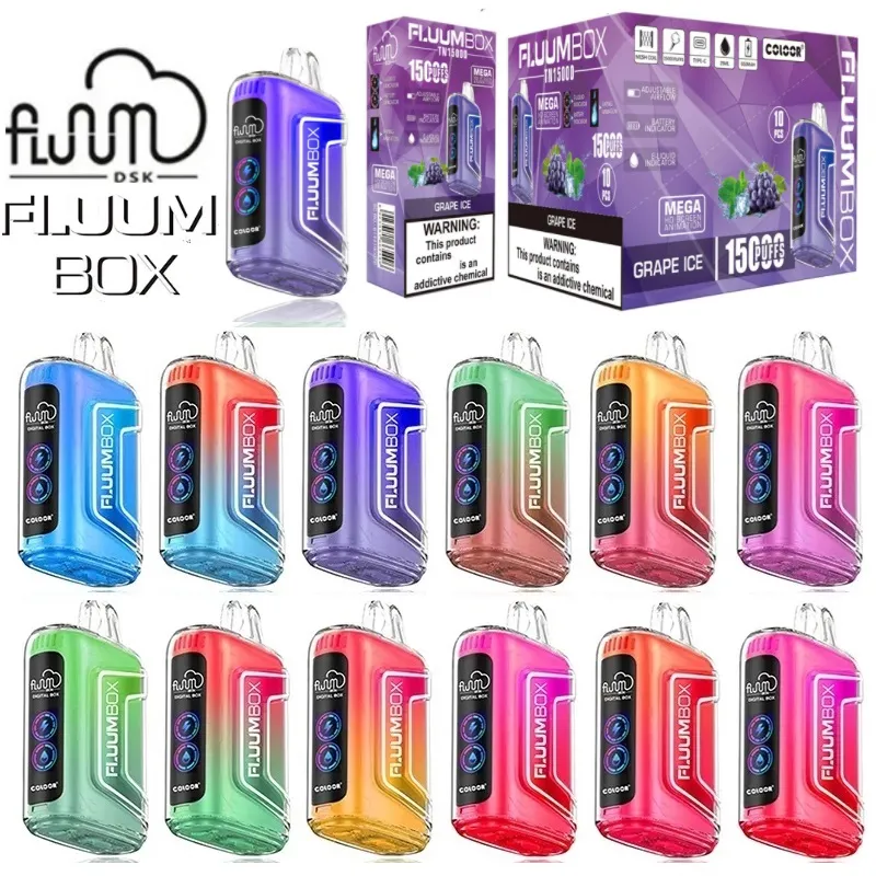 Authentische Fluum Box 15000 Puffs, digitaler Einweg-Vape, 25 ml, vorgefüllte Mesh-Spule, Fluumbox Pod, austauschbare E-Zigarette, 15K Puff Bar mit HD-Smart-Screen