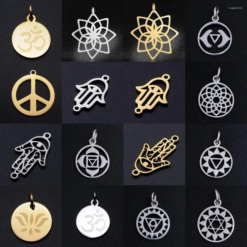 Charms 5st/Lot 7 Chakra DIY Partihandel 316 Rostfritt stål Yoga Lotus Connectors Charm Hamsa Hand om smycken Halsband hänge