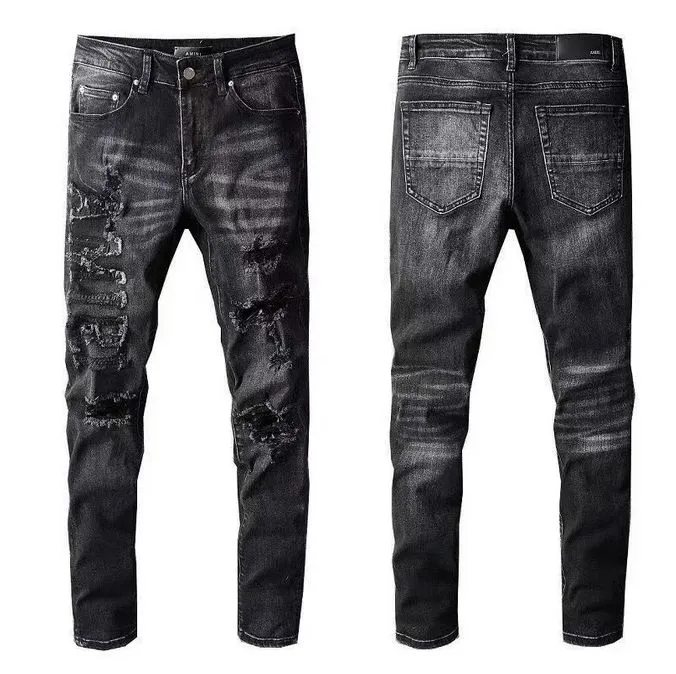 Designer Mens Jeans High Street Hole Star Patch Men's Womens Star Brodery Panel Stretch Slim-Fit Trousers Pants Us Size 202