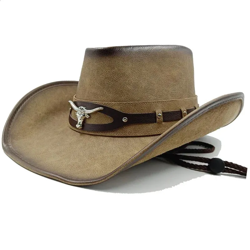 Cappelli da cowboy classici in pelle unisex Donna Uomo Cappello occidentale per papà Gentiluomo Lady Sombrero Hombre Cappellini jazz Buon pacchetto 240130