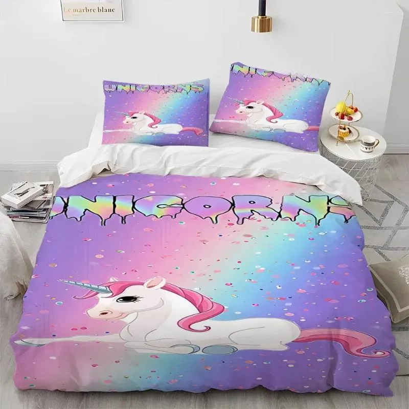 Set di biancheria da letto Unicorno Simpatico cartone animato Set consolatore Copripiumino Trapunta letto Federa Queen Per bambino Ragazzo Ragazza regalo