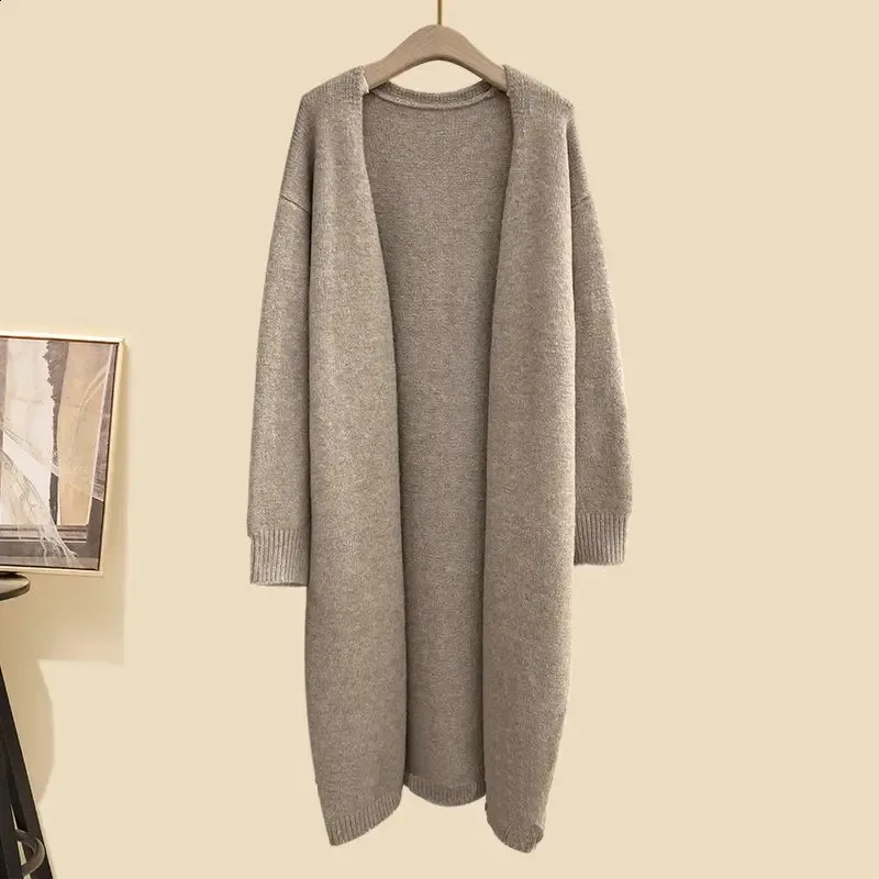 Autumn/Winter Set Long Cardigan Coatcnited Sweaterhigh midje breda benbyxor Casual Womens Three Piece Set 240127