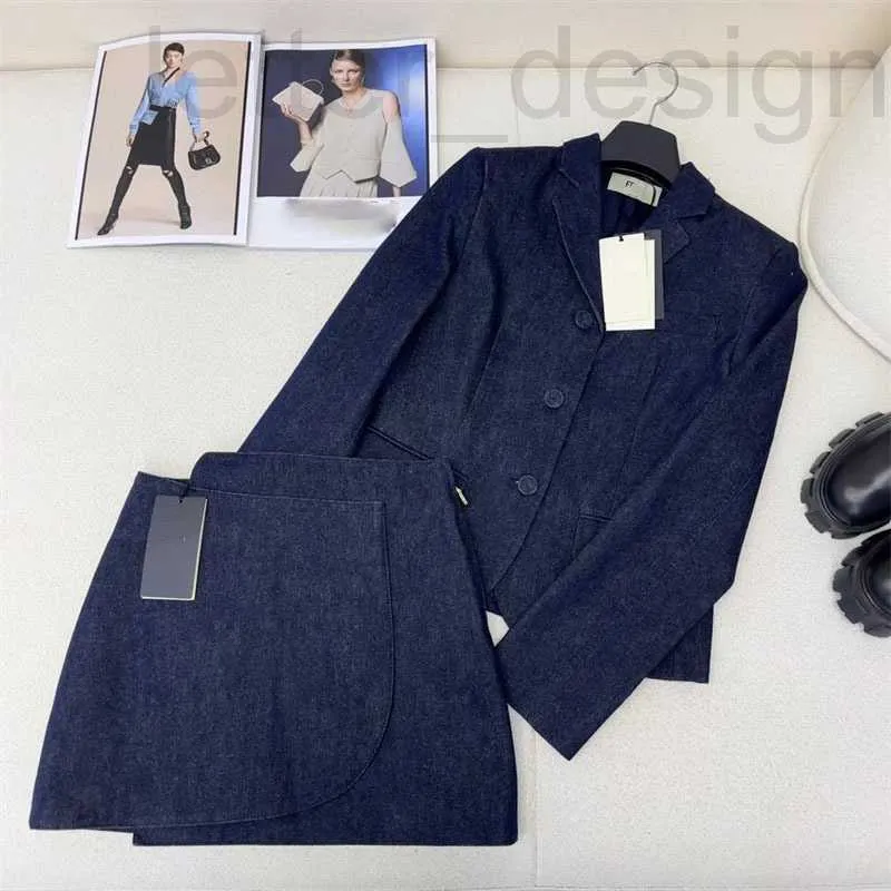 Two Piece Dress designer luxury 2024 early spring new Nanyou Fend deep denim suit jacket+high waisted wrapped skirt set 8R1J