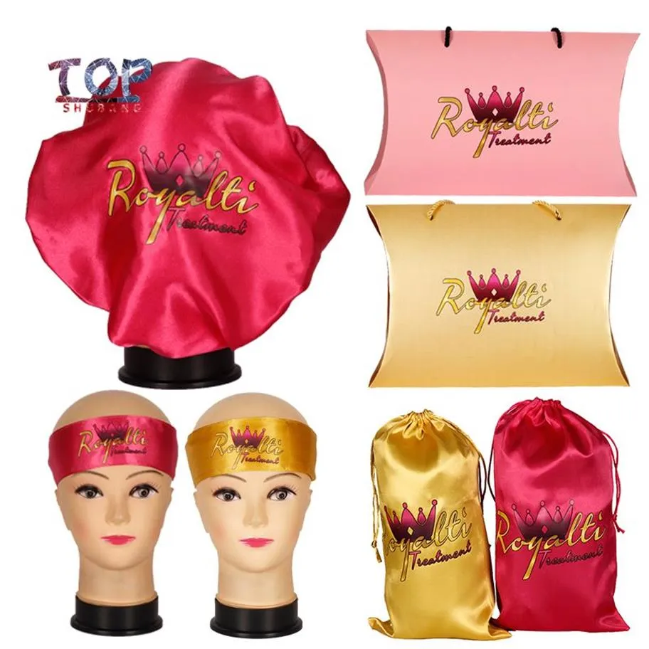 Logo personnalisé emballage de cheveux ensemble Bonnet bandeau boîte autocollants pour cheveux extension de soins perruque cheveux casquettes de sommeil et barbier Wai tissu2958