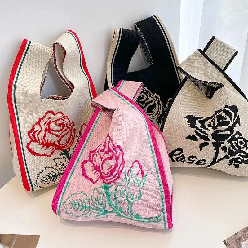 Storage Bags 1pcs 20 35cm Niche Design Polka Dot And Stripe Knitted Handbag One Shoulder Korean Style Trendy Versatile Tote Bag