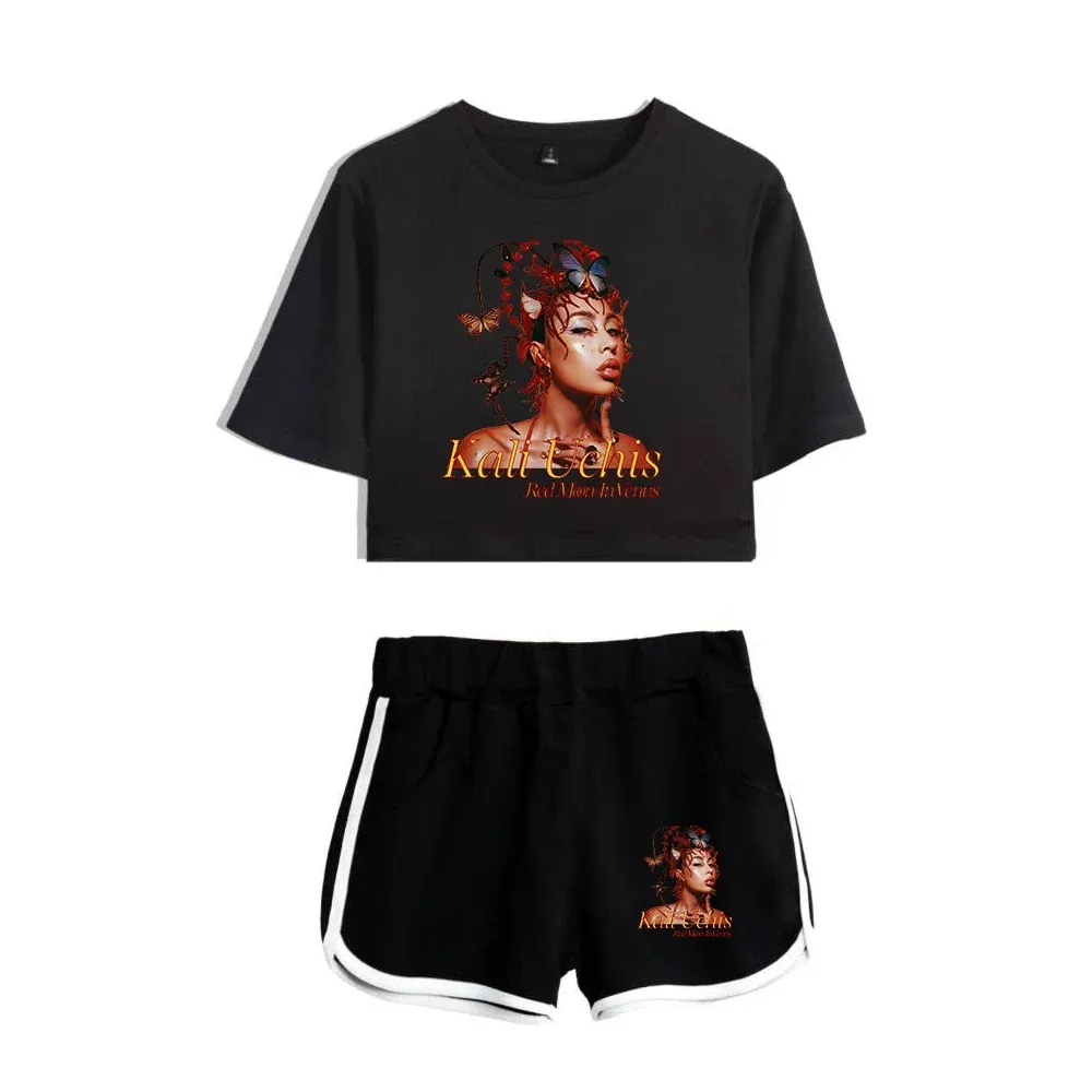 Kali Uchis Red Moon in venus Tour Ladies Tracksuit dwuczęściowy zestaw dla kobiet top i szorty swobodne odzież sportowa 2pcs oufits streetwear