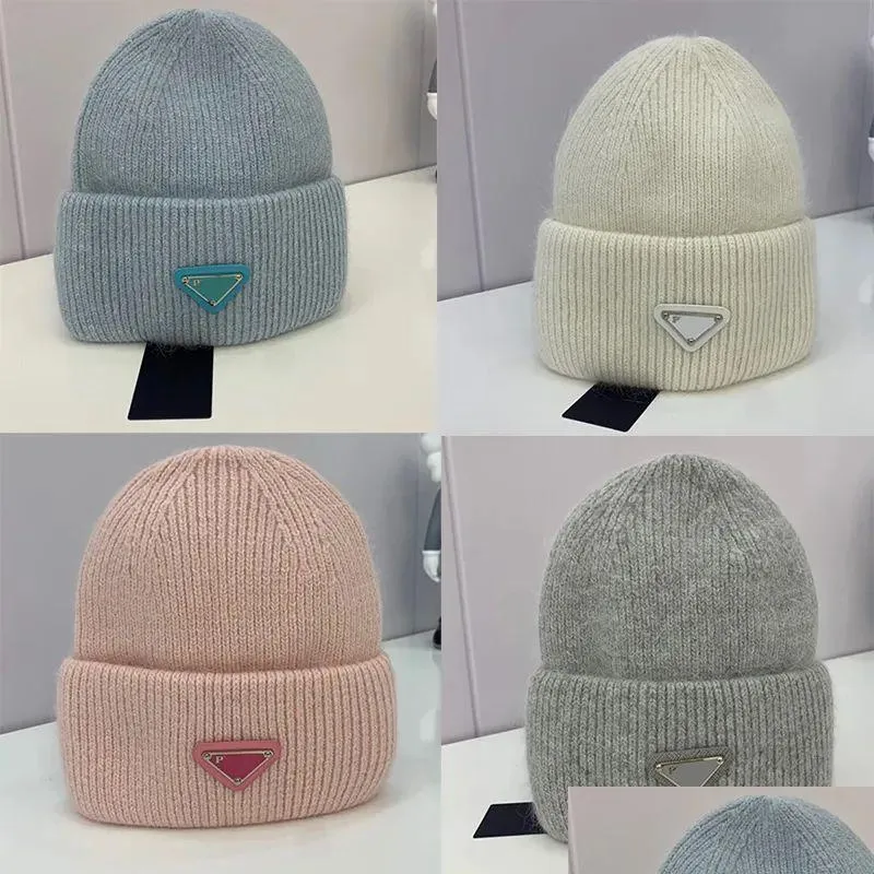 Ball Caps Designer Ball Caps Couple Reversed Triangle Letter Badge Knitted Hat Flapped Wool Casual Versatile Warm Cold - A Drop Delive Dhblf