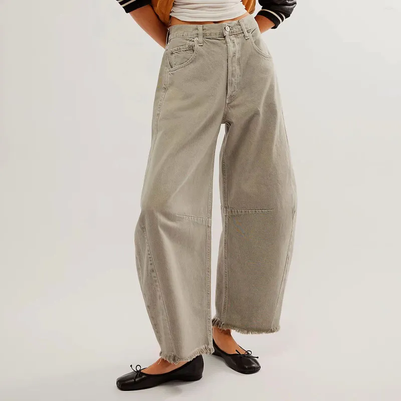 Kvinnors jeans Imcute Women Casual Wide Leg Baggy Denim Pants Mid midja pojkvän Löst Y2K Vintage Barrel Streetwear