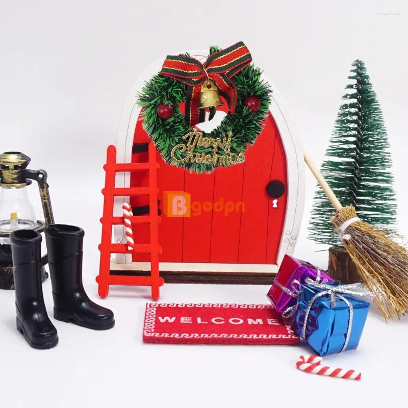 Decorative Figurines 15pcs Dollhouse Miniature Red Rainbow Door Christmas Set Tree Gift Box Rain Boots Cane Elf Doll Scene Ornament