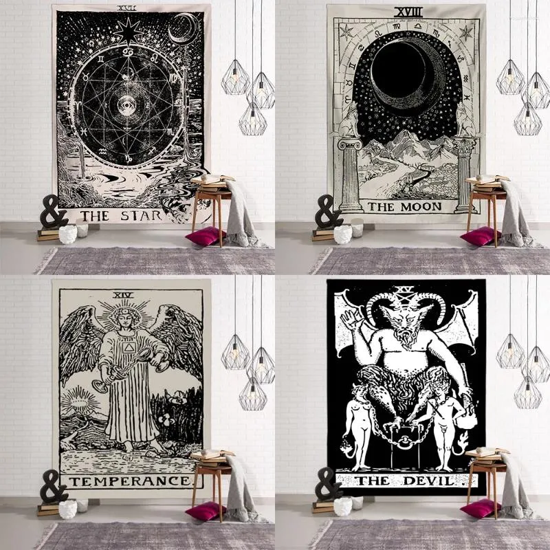 Tapestries Tarot Card Tapestry Wall Hanging Astrology Divination Background Cloth Bedspread Beach Mat Bohemian Home Decoration