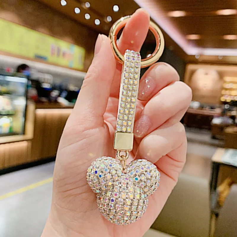 Diamond Set Crystal Mickey Key Chain Car Key Ring Pendant Women's Bag Pendant Jewelry Pendant