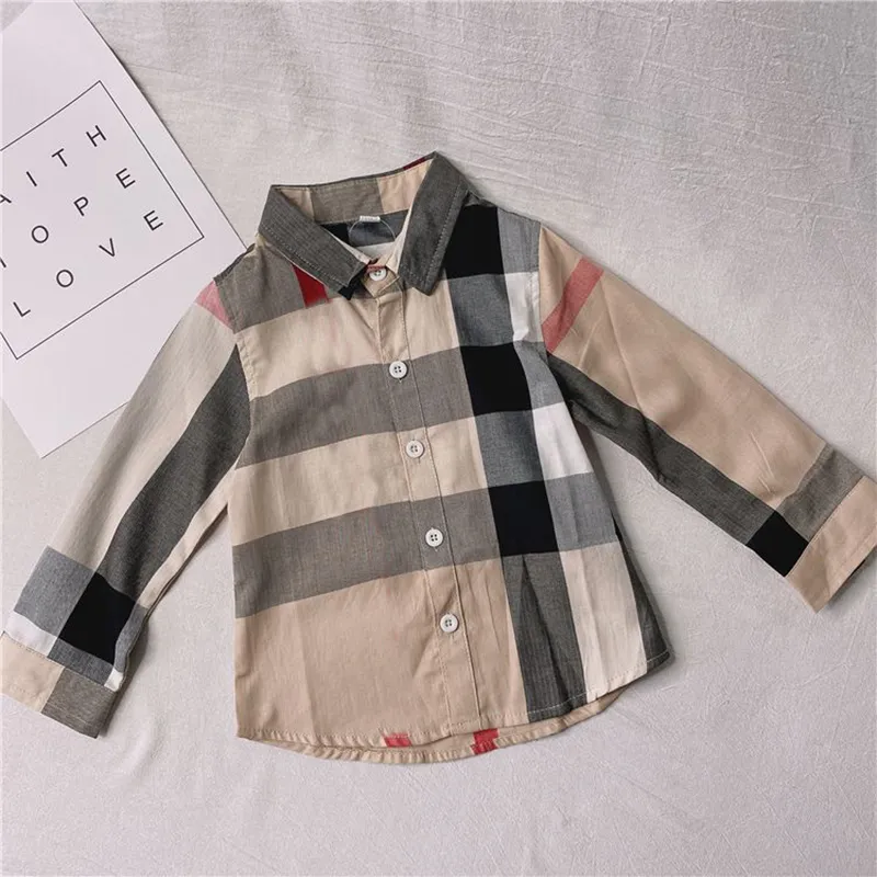 Childrens Clothes Deisnger Kids Spring Long Sleeved British Plaid Shirt Boys Baby Spring Autumn Casual Shirt Top With Bottom Shirts Trend CSD252