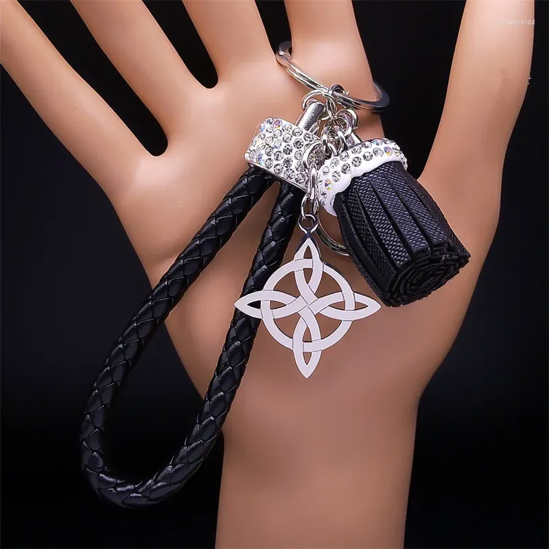 Keychains Witchcraft Celtic Knot Pendant Nyckelkedja Rostfritt stål Skydd Amulet Bag Charm Witch Keychain Jewelry Nudo de Bruja