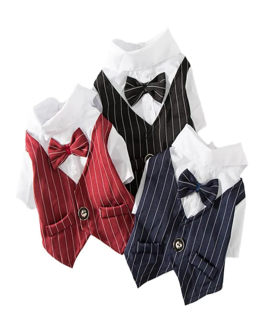 Gentleman Dog Clothes Costume de mariage Chemise formelle pour petits chiens Bowtie Tuxedo Pet Outfit Halloween Costume de Noël pour Cats3919528