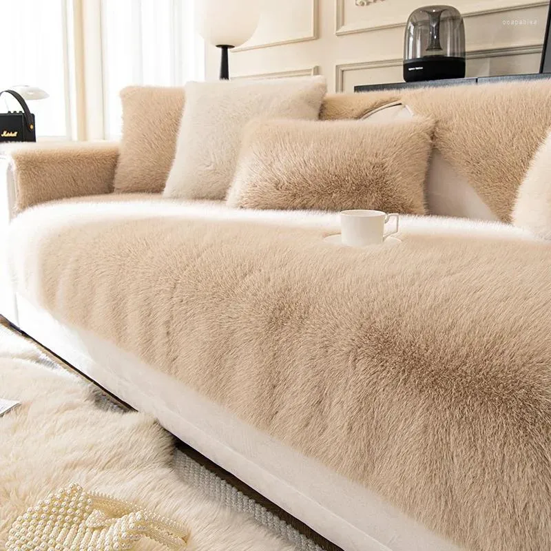 Stol täcker fast färg plysch soffa matta vinterstil tjock anti slip säte kudde läder special täckduk