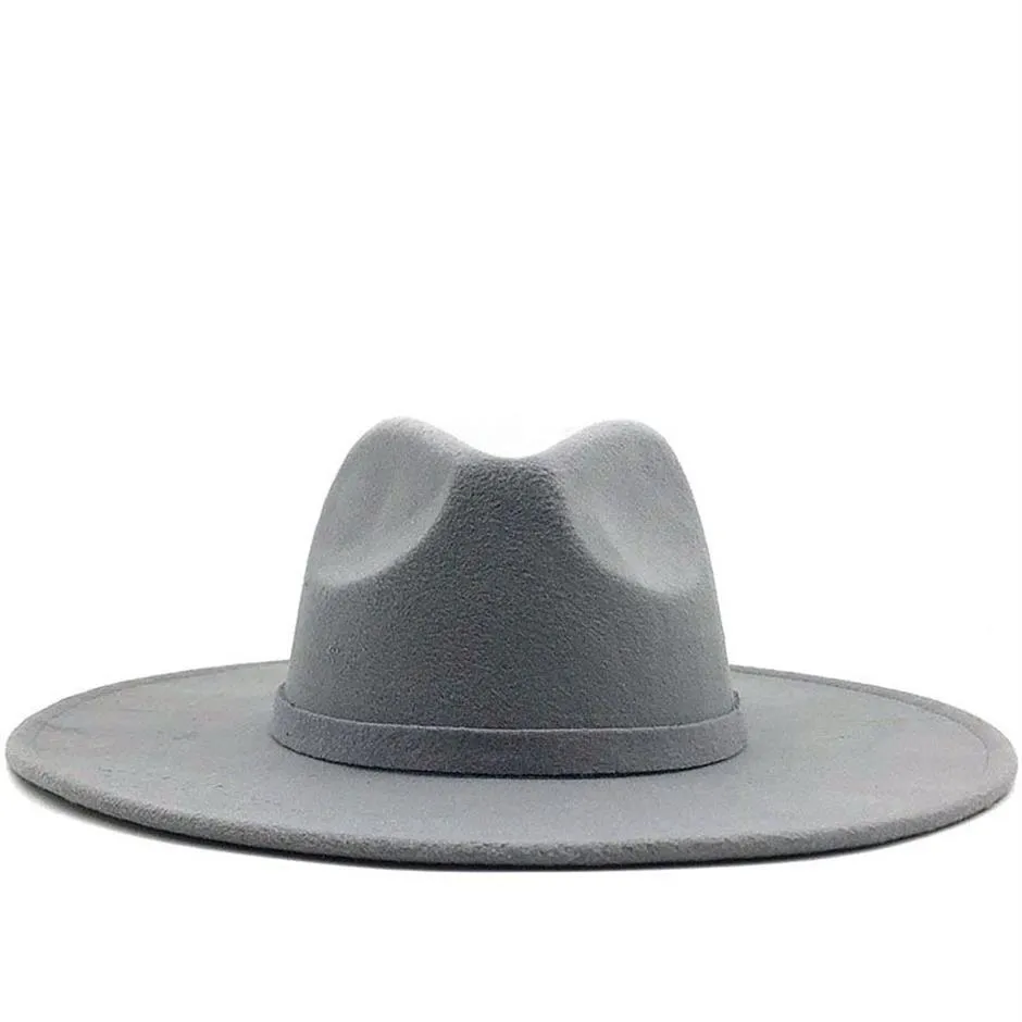 Chapeaux à large bord Fedora Chapeau pour femmes Couleur unie Laine Feutre Hommes Automne Hiver Panama Gamble Gris Jazz Cap2355