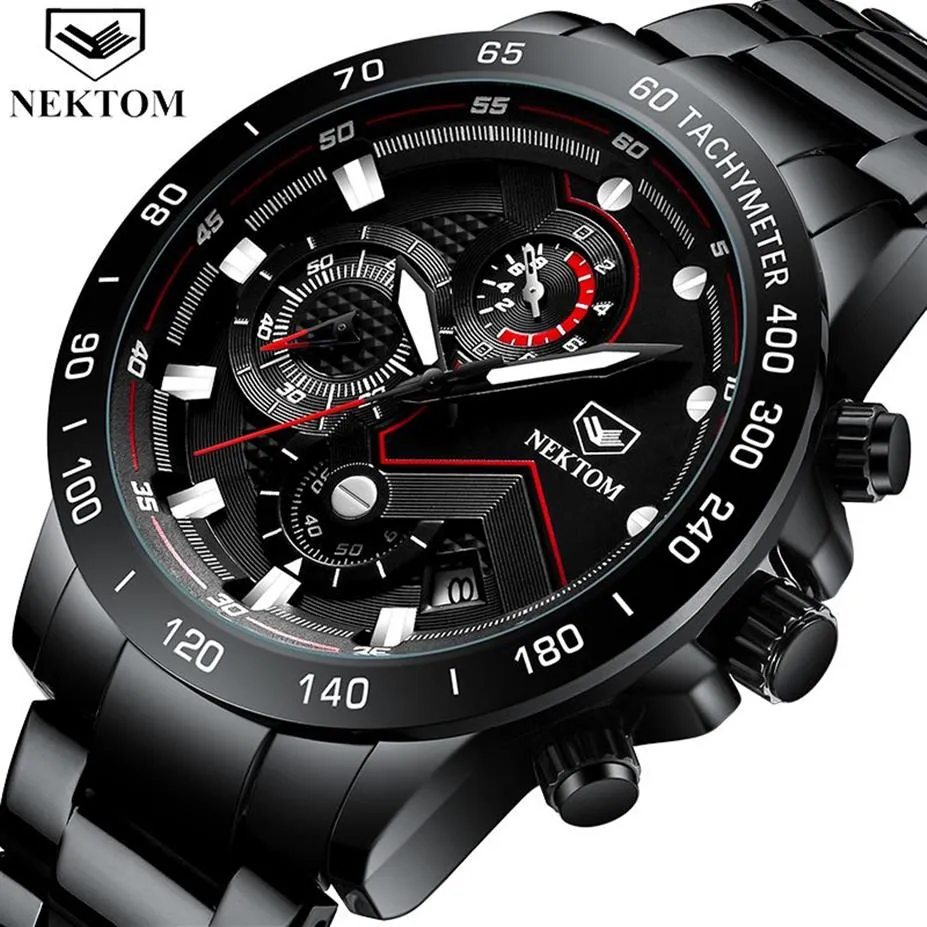 NEKTOM montres hommes étanche horloge analogique mode acier inoxydable étanche lumineux Sport montre MenRelogio Masculino305B