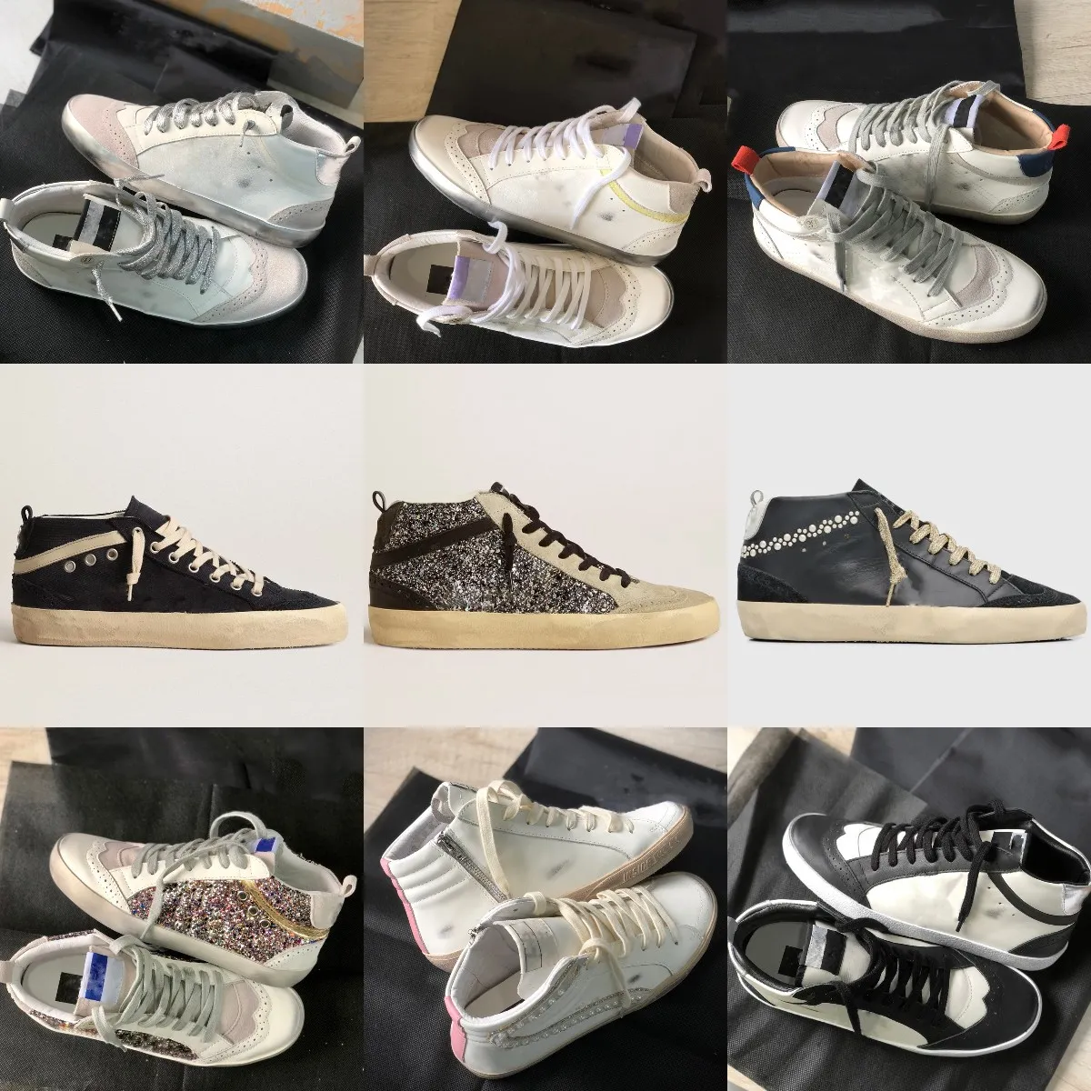 Mid Slide ster hoge schoenen Designer Italië Star Sneakers luxe schoen Damesmode Klassieke witte Do-oude pailletten Dirty Man casual schoenen