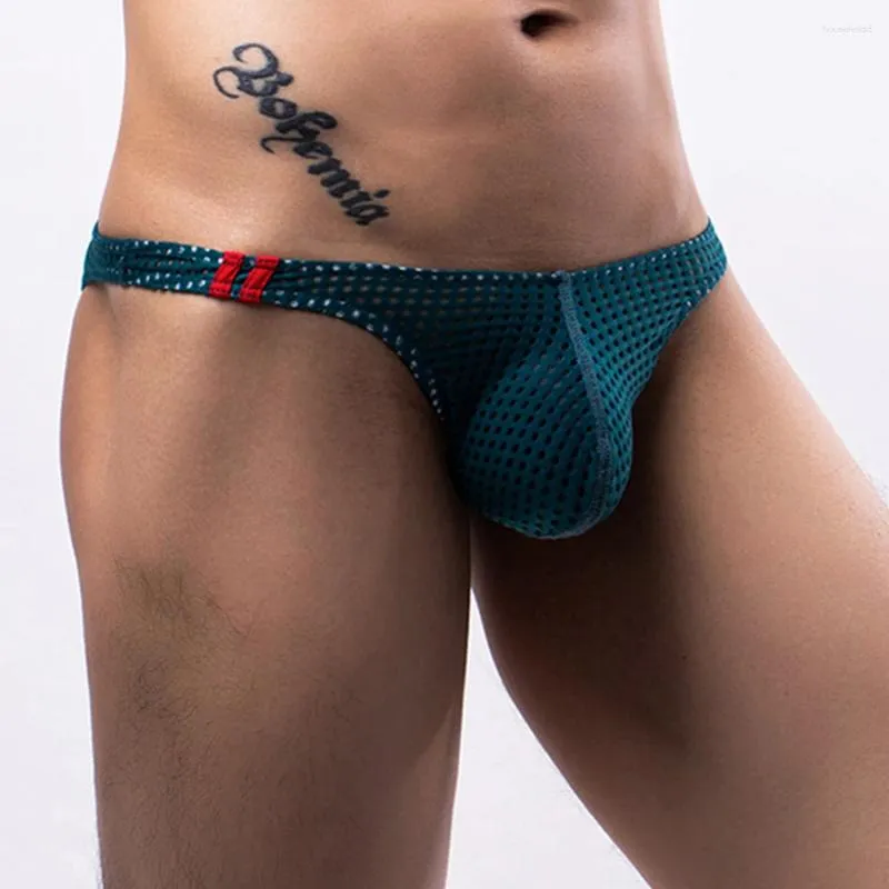 Underpants Men Sexy Fishnet Bulge Pouch Briefs Mesh Swimwear Low Rise Bikini Thongs Hip Lift Underwear Breathable Elasticity Panties