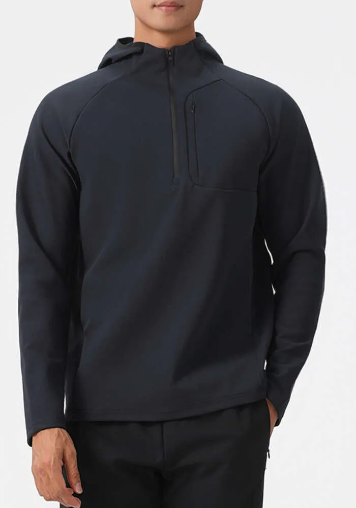 Version Dijiaguang Sweat à capuche à manches longues Automne et hiver Courir en plein air Vêtements à séchage rapide T-shirt de sport pour hommes Costume de fitness demi-zip Designer Fashion