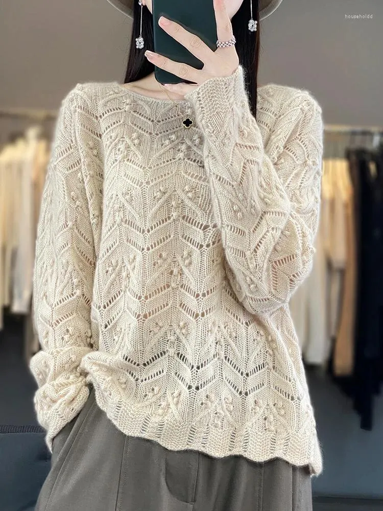 Pulls pour femmes automne 2024 col rond pull en cachemire lâche creux crochet coréen pull laine base tricotée