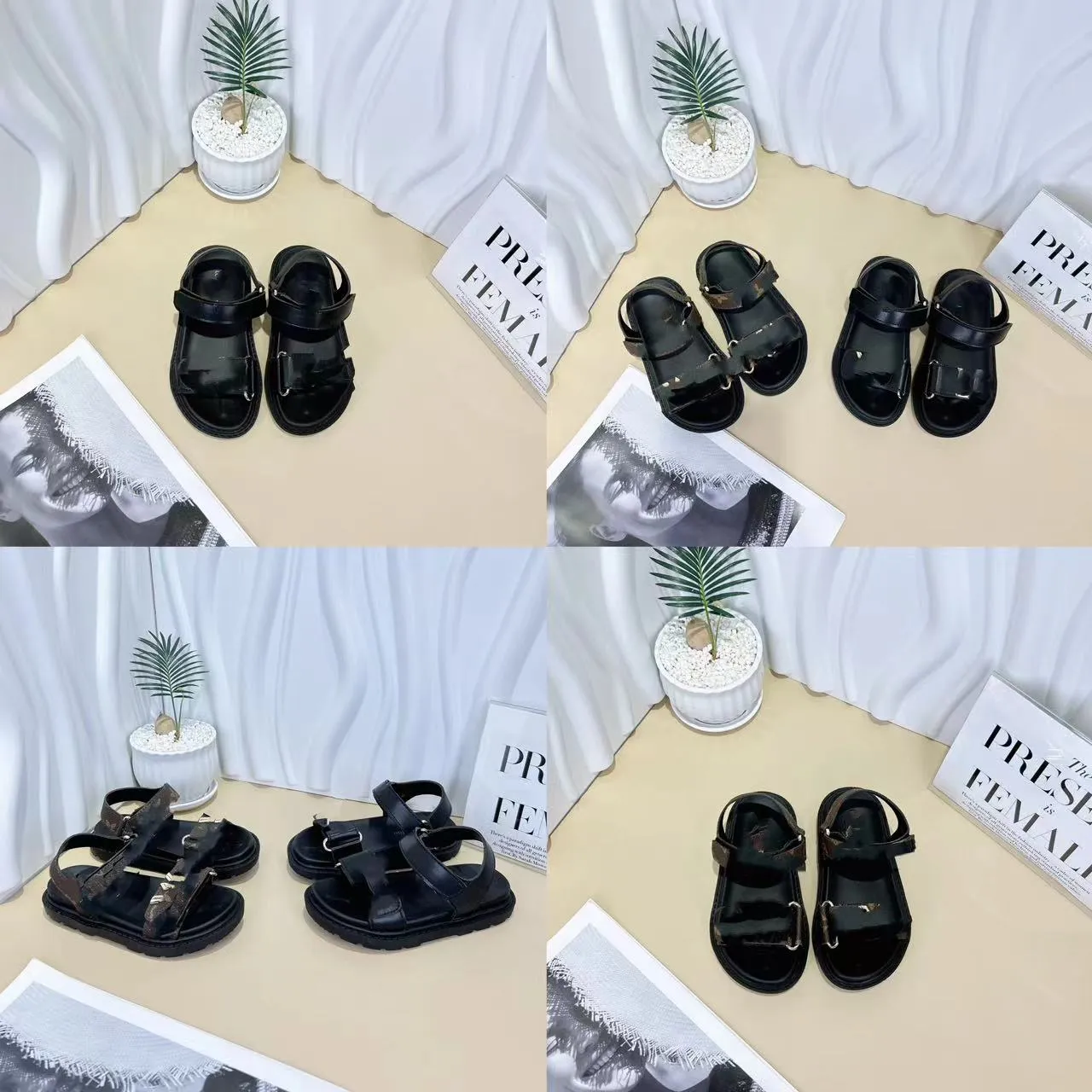 كيد بوي صندل حذاء أسود أطفال منزل نبيل الأحذية بالجملة البيت