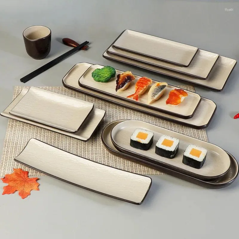 Plates Rectangular Barbecue Plate Japanese Dining Long Sushi Flat Pot Vegetable Roast Commercial