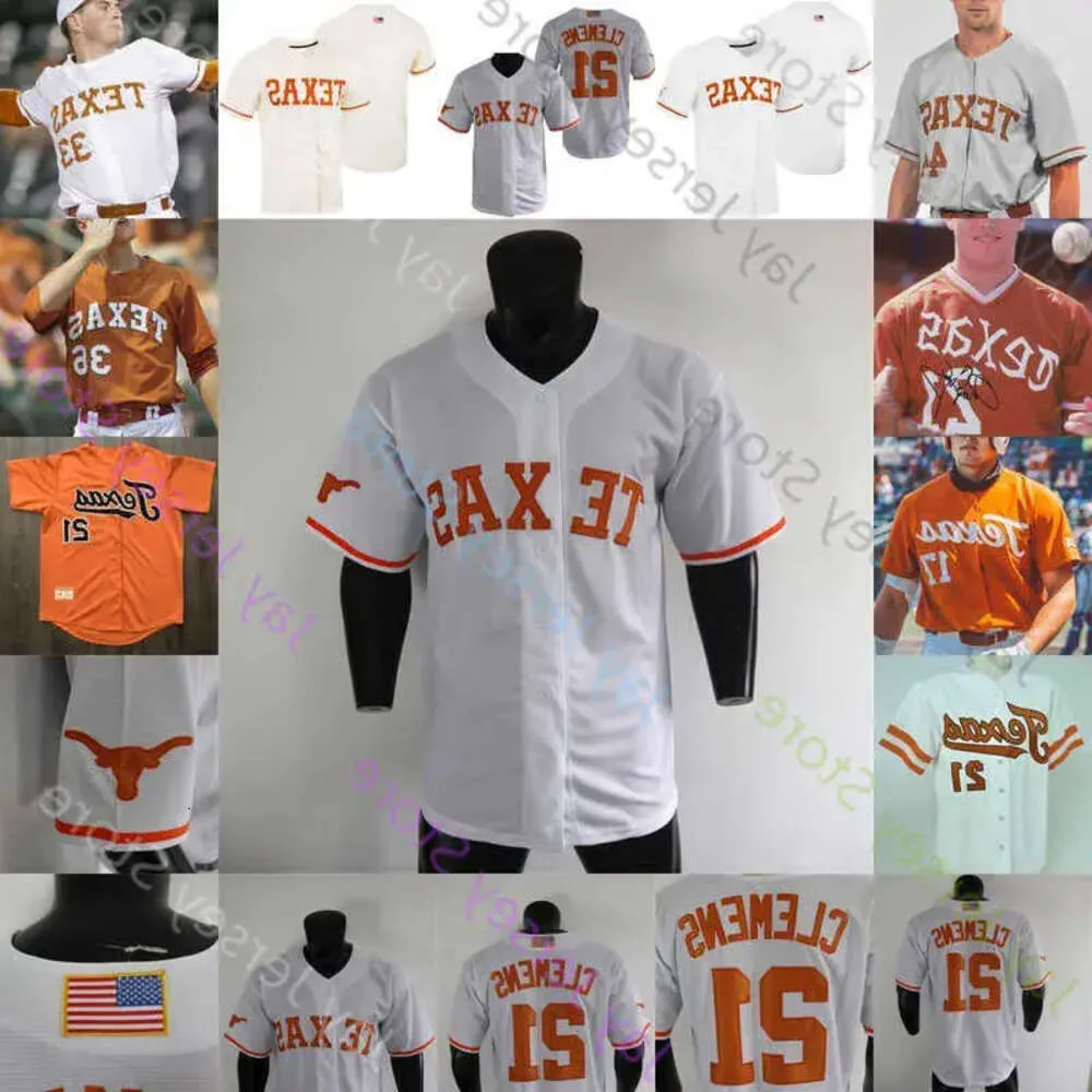 Maglia da baseball College NCAA Longhorns Roger Clemens Trey Faltine Tanner Witt Ivan Melendez Pete Hansen Mitchell Daly Silas Ard High