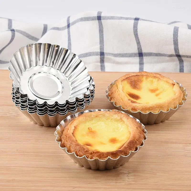 Moldes de cozimento 10 pcs 3 estilos reutilizáveis ​​ovo tart molde pudim cupcake aço inoxidável cozinha molde pastelaria bolo sobremesa ferramenta pan