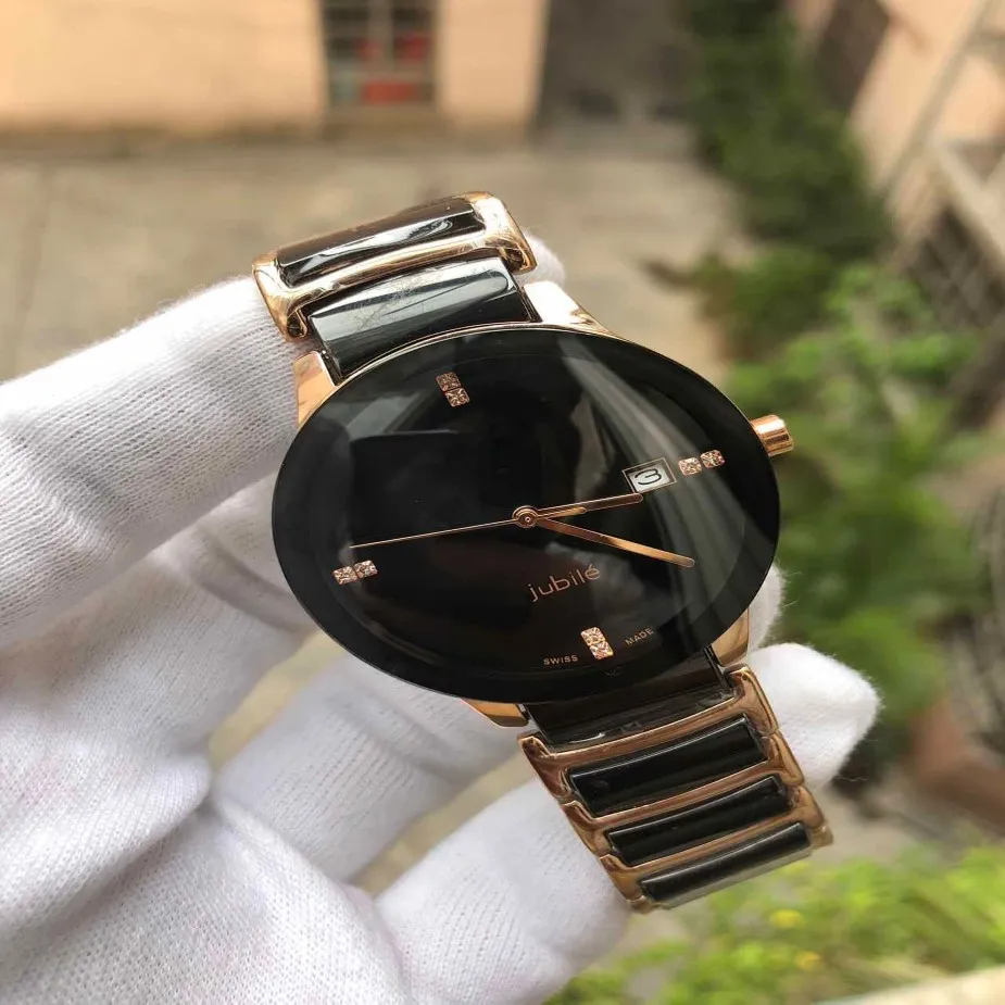 Часы унисекс, знаменитые современные мужские часы Qaurtz, модные черные керамические часы, женские повседневные мужские спортивные часы 37mm279H