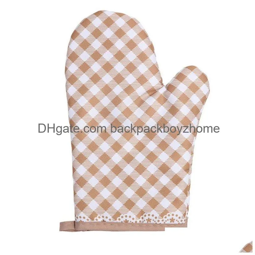 Oven Mitts Thick Bakeware Heat Insation Microwave Oven Mitts Polyester Insated Baking Skid Resistance Resistant Gloves Terylene Non-Sl Dh8Jn