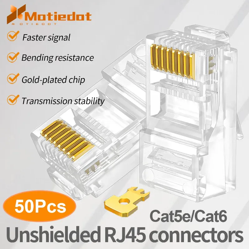 Bilgisayar Kabloları 50 PCS CAT5E CAT6 RJ45 Konnektör 8P8C Modülerlik UTP Kristal Kafa Fişi Ethernet Kablosu için Altın Kaplama Ağ Modüler