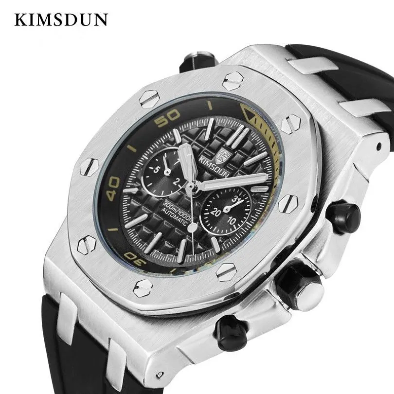 Kimsdun Sports Mens Watches Top Brand Luxury Genuine Rubber Automatic Mechanical Men Watch Classic Male Clocks High Quality Watc J263Y