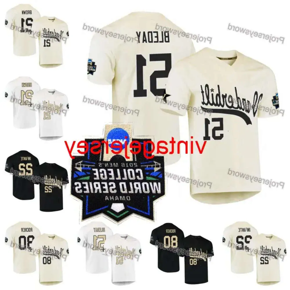 Commodores Vanderbilt Jersey 21 Tyler Brown 22 Julian Infante 51 J.J.Bleday 80 Kumar Rocker 2019 NCAA College WS W S Custom Baseball Jer High