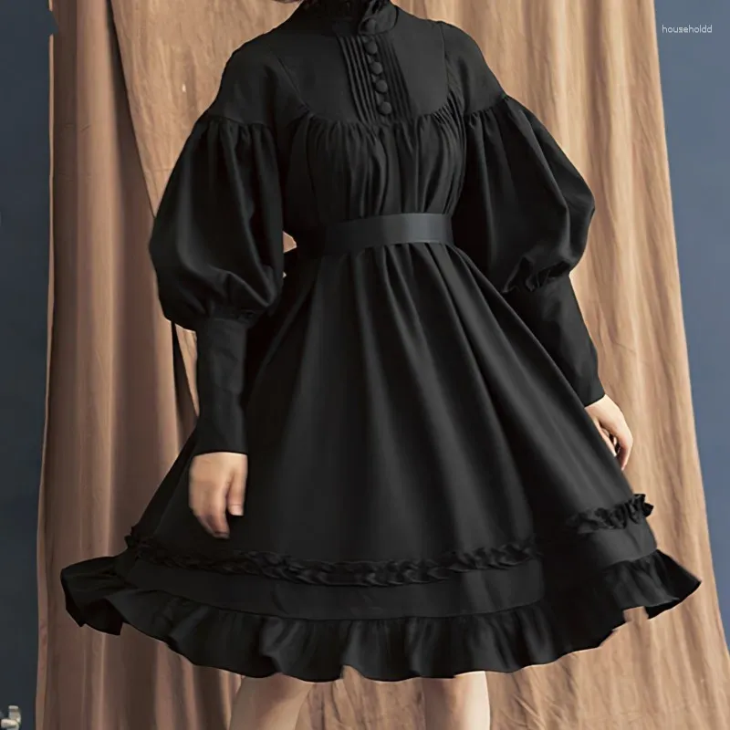 Casual Dresses Japanese Gothic Vintage Lolita Party Dress Women Black Cotton Long Sleeve Soft Elegant Evening Princess Sweet 2024