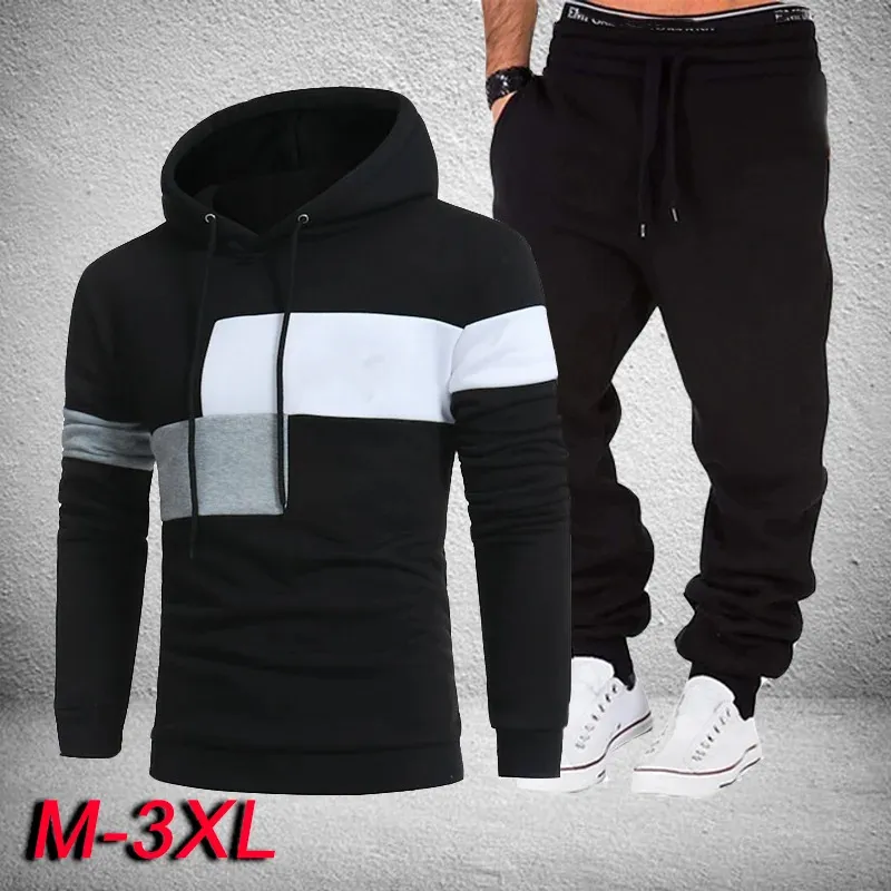 Moda Uomo Tute Felpe con cappuccio Completo Autunno Inverno Uomo Maglione con cappuccio e pantaloni sportivi Set due pezzi Plus Size Abbigliamento uomo 240202