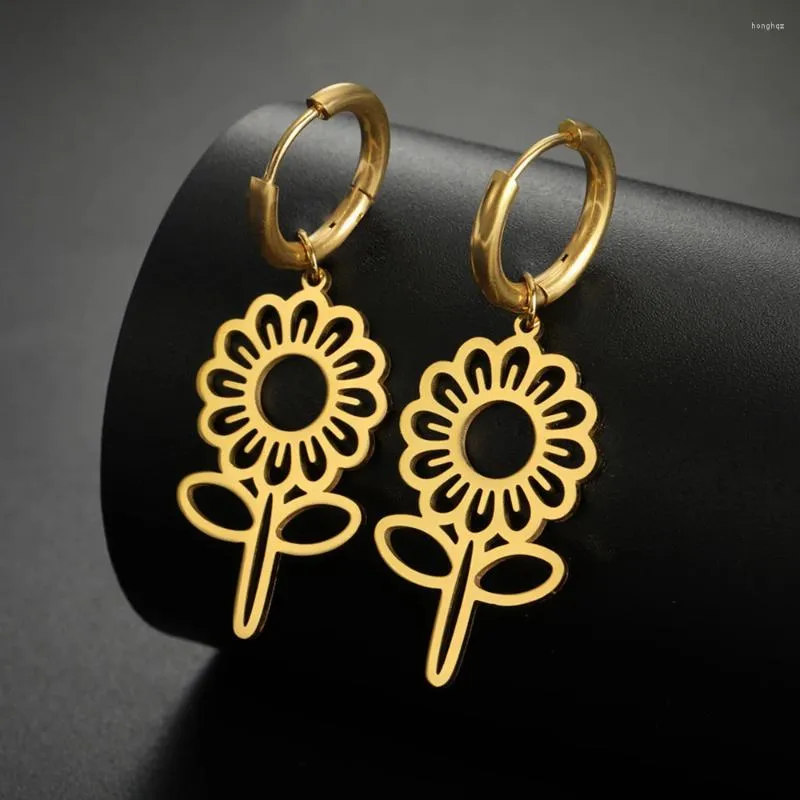 Boucles d'oreilles créoles en forme de fleur creuse pour femmes, en acier inoxydable, à Clip, exquise, à la mode, bijoux de fête de noël