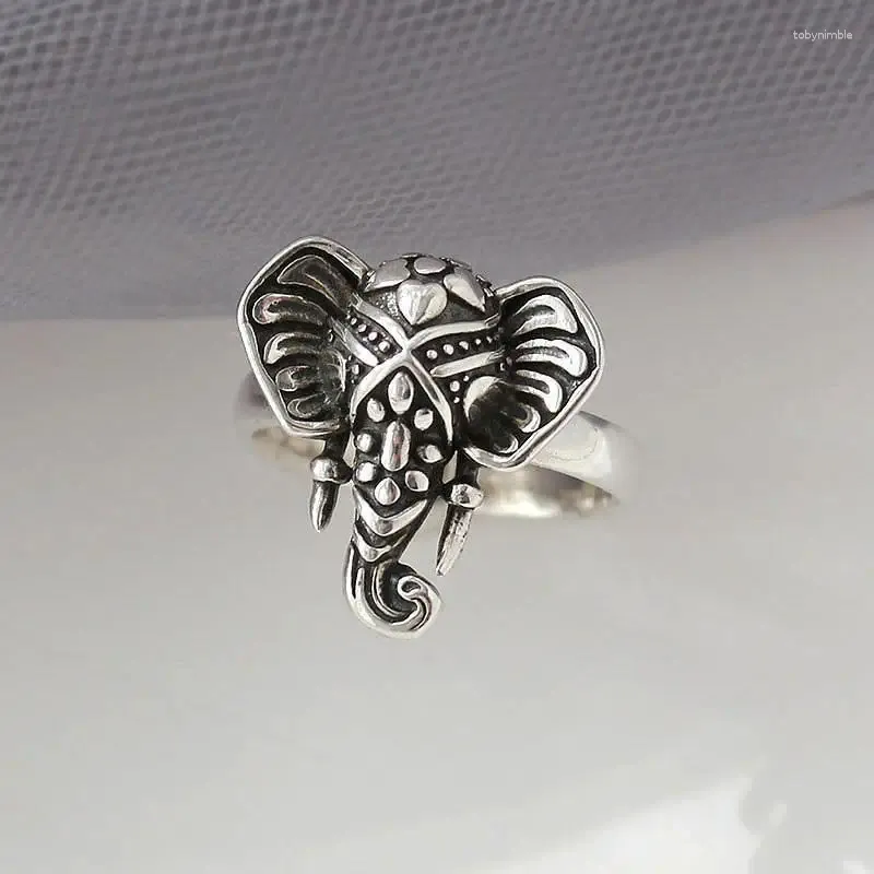 Кольца кластера YIZIZAI Этническое винтажное кольцо с головой слона для женщин и мужчин Регулируемый открытый указательный палец Посеребренные ювелирные изделия в подарок