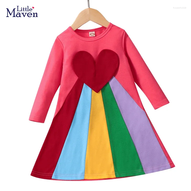 Платья для девочек Little Maven Rainbow Kids Party 2024 Весеннее элегантное платье для Vestidos Праздничное платье для девочек