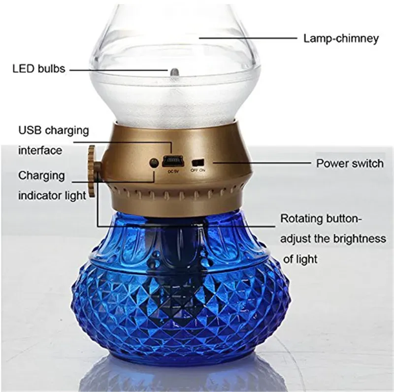 LED USB Rechargeable Blow Light Retro Classic Blowing Control Kerosene Lamp Dimmable Bedside Desk Night Lights