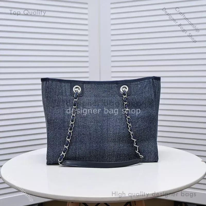 borsa firmata borsa toteBorsa a tracolla grande Deauville Shopping Tote Borsa da spiaggia mista Borsa da viaggio per fine settimana Borse firmate Borse di lusso in denim blu scuro