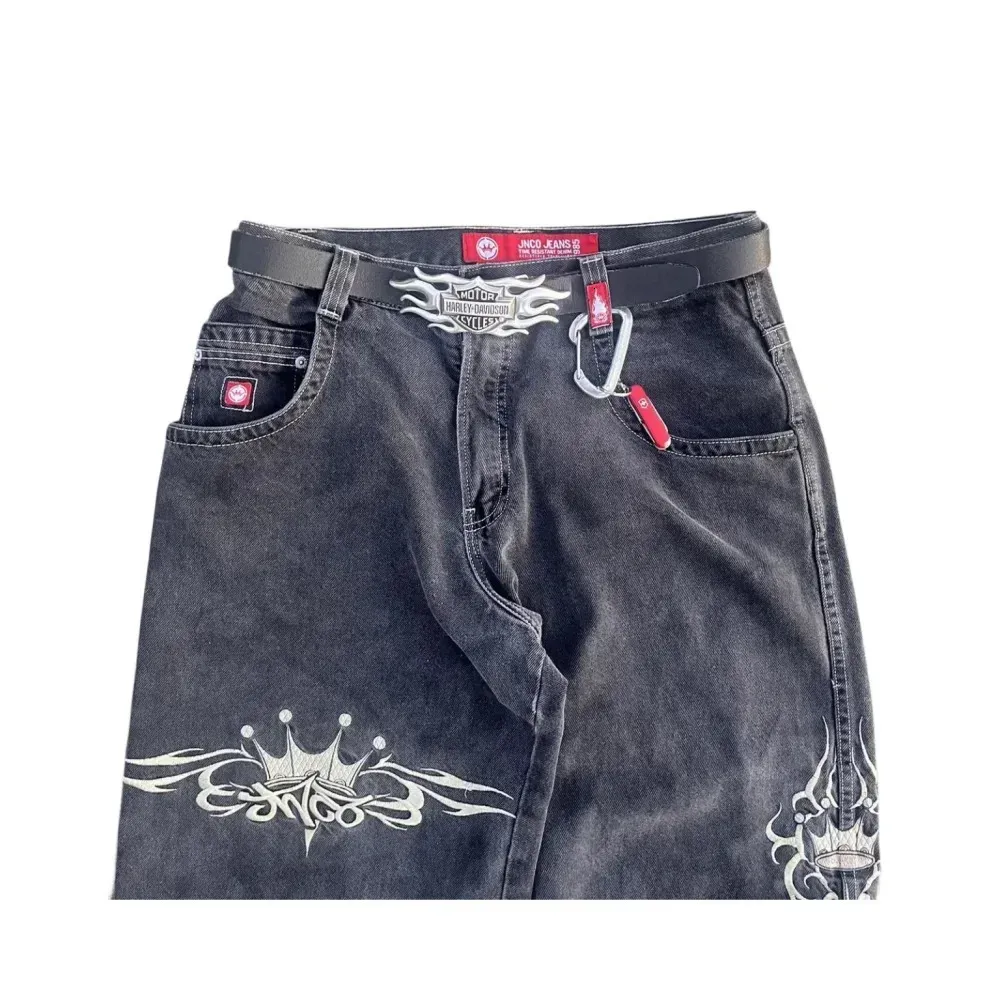 JNCO Mens Harajuku Retro Hip Hop Skull Print Baggy Denim
