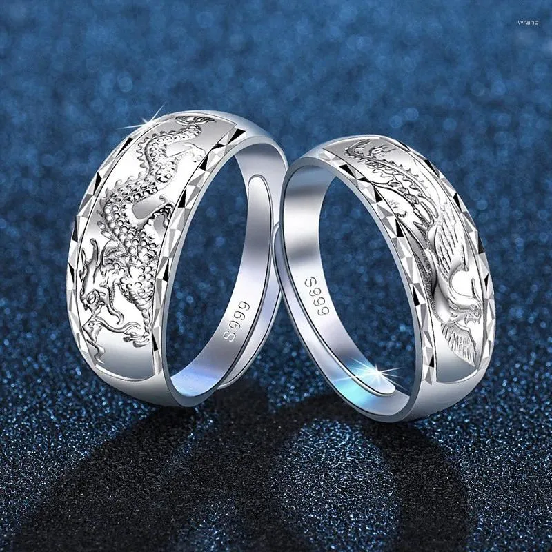 Cluster Rings 2 Pcs Set Dragon And Phoenix Retro Carved Open Style Couple Fashion Jewelry Gifts For Lovers R0925