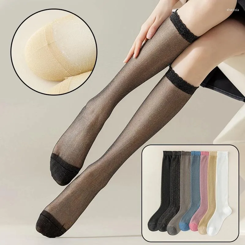 Mulheres meias joelho ultra-fino transparente meias de náilon jk japão estilo longo lolita cor sólida meias